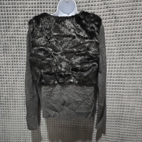 Faux Fur Wool Cardigan Sweater SzL-XL VeraWang Y2K Baddie Glam Boho Chic Preppy - Picture 12 of 16